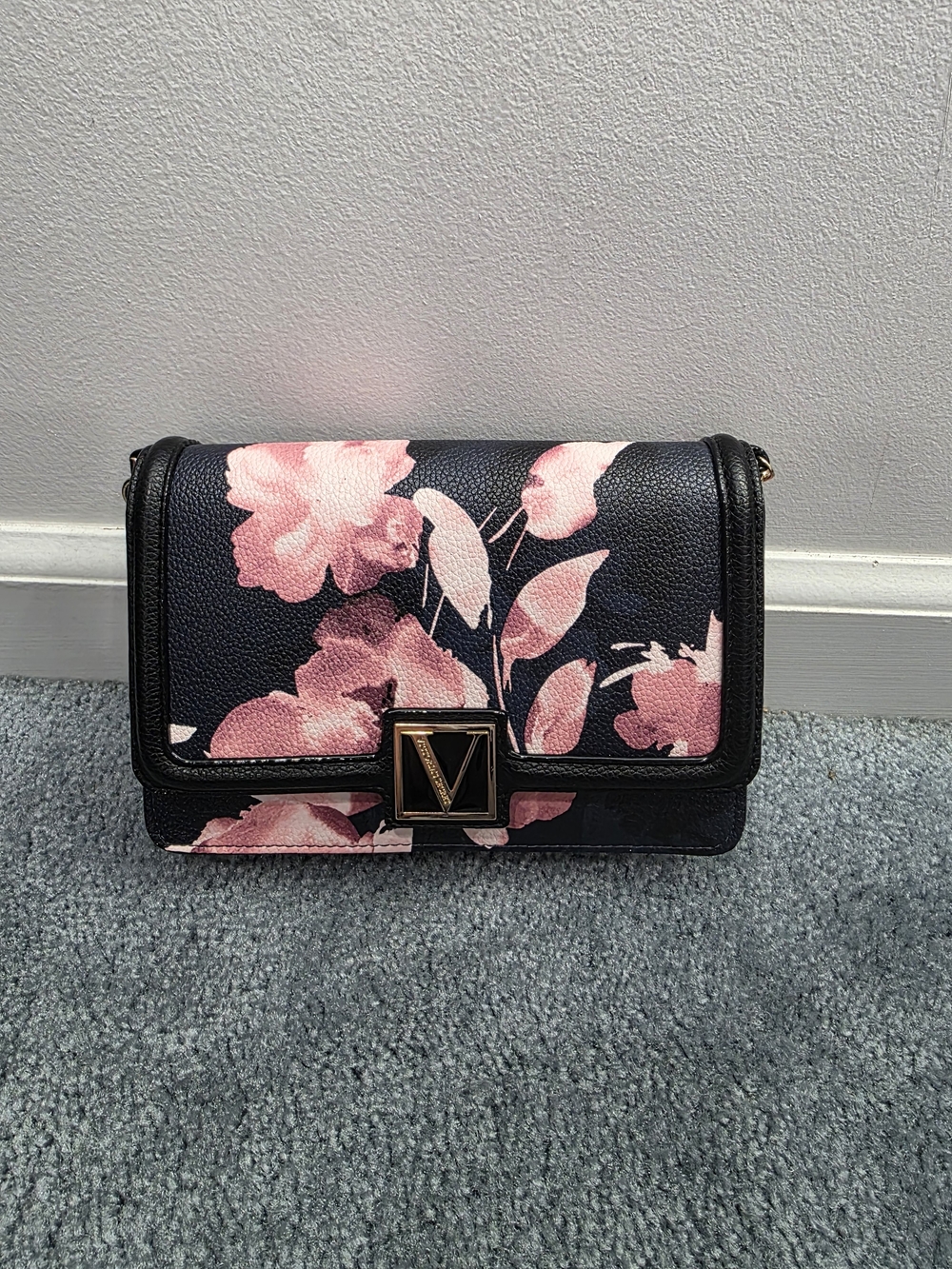 Victoria's Secret Black Crossbody with Pink Floral Print